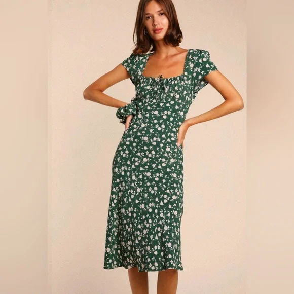 Rouje Ines Midi Dress in Green Floral size 36/US4